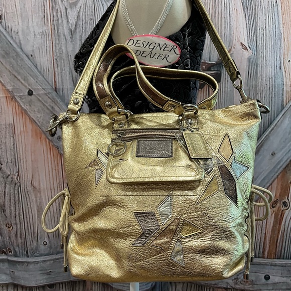 Authentic COACH POPPY Gold Star Shoulder Tote 16050 - Picture 3 of 12